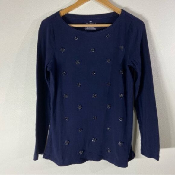 Talbots Petites Women’s Rhinestone Snowflake Cotton Long Sleeve Shirt. Size LP - Picture 1 of 13
